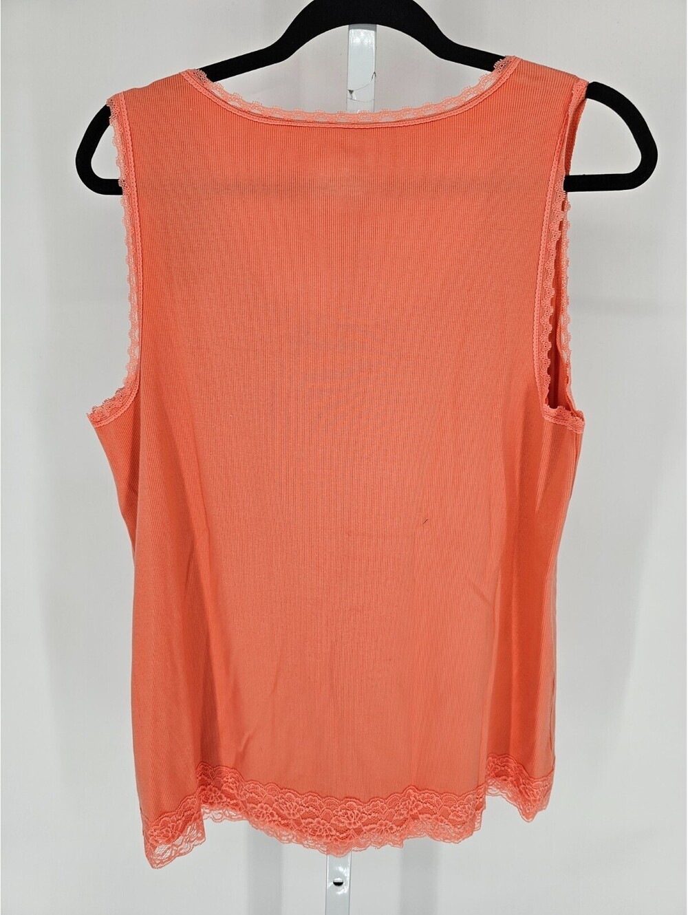 Chicos Womens Sz 3 (XL) The Ultimate Tee Tank Top Coral w/ Lace Trim NEW - Picture 3 of 4